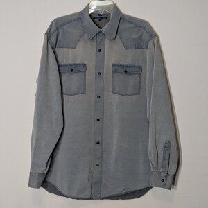 MCKENZIE TRIBE Men's Acid Wash Blue Chambray, Snap Long Sleeve Shirt; Size L-XL